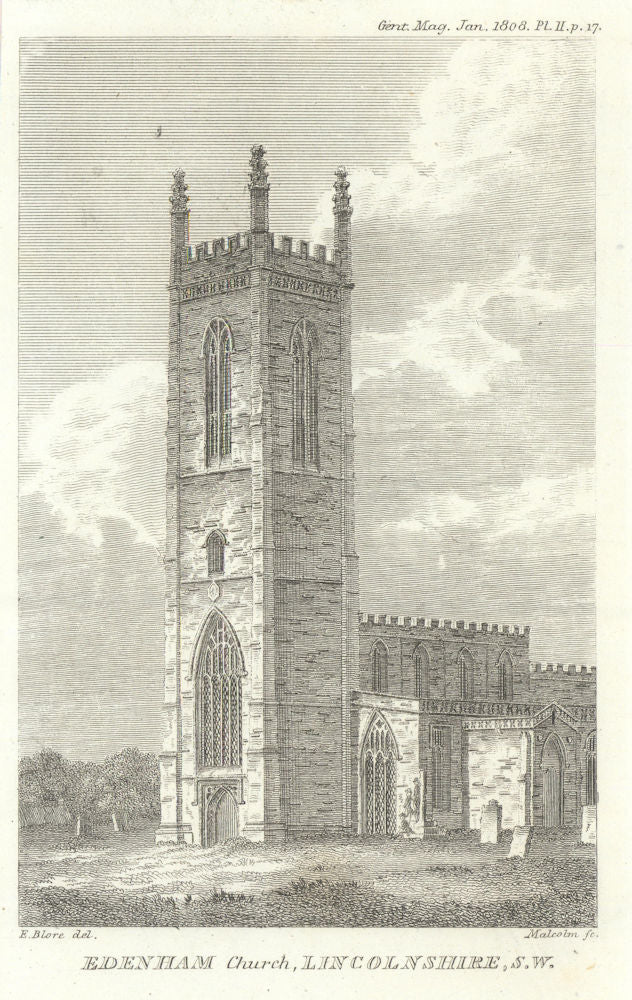 View of Saint Michael & All Angels Church, Edenham, Lincolnshire 1808 print